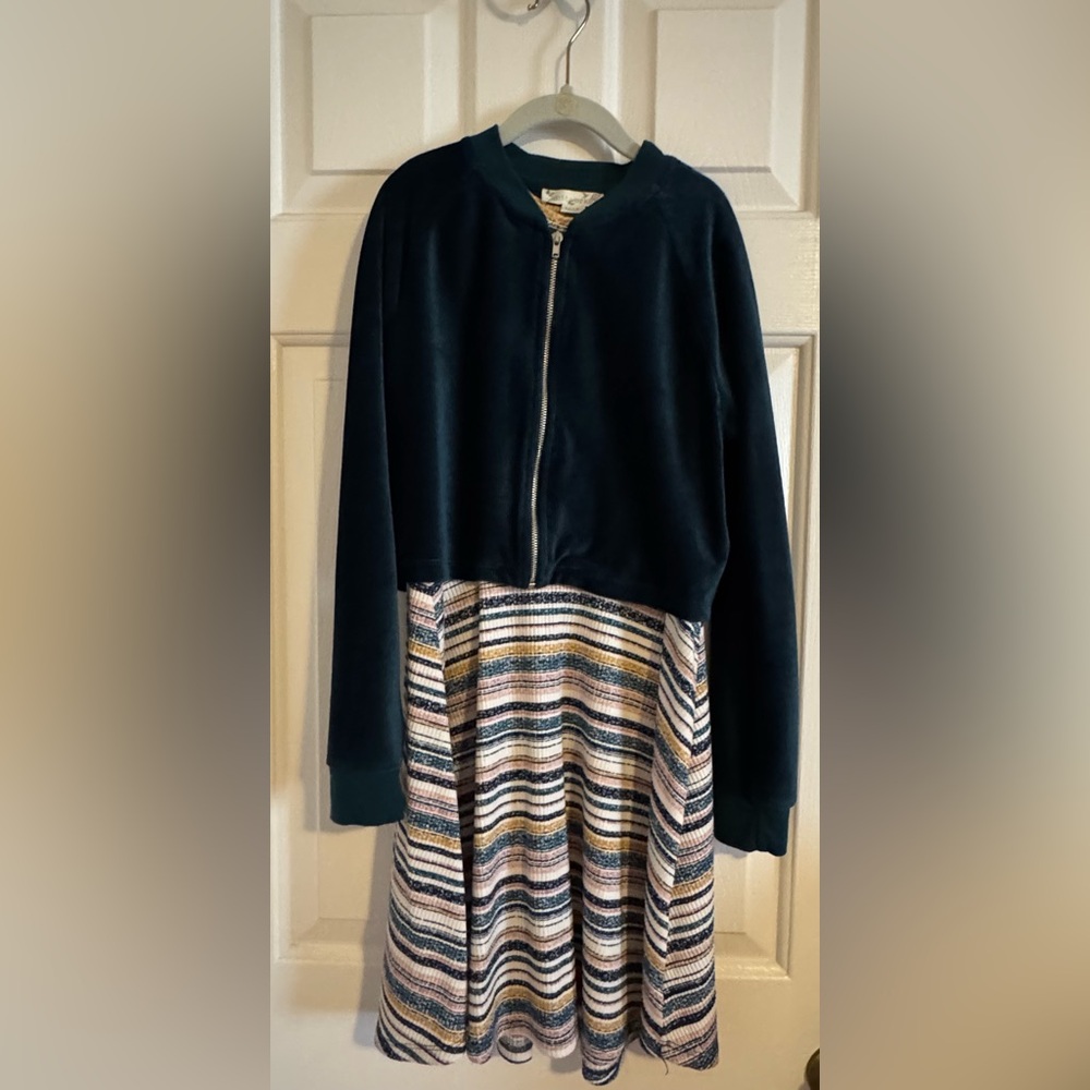 Knitworks Velvet Bomber Jacket with Striped Dress